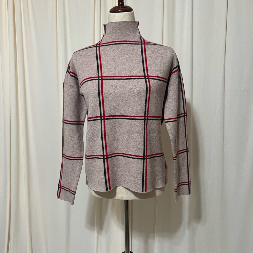 Tahari‎ Plaid Turtleneck Sweater -  Tan with Black and Red Size M